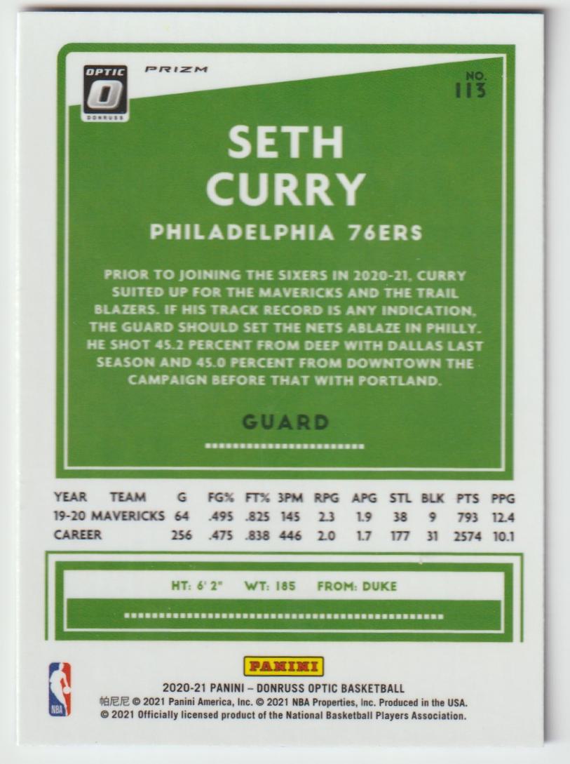 113 Seth Curry - Philadelphia 76ers Purple