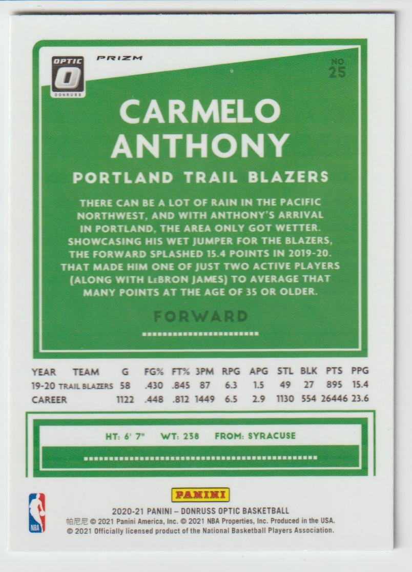 025 Carmelo Anthony - Portland Trail Blazers Holo