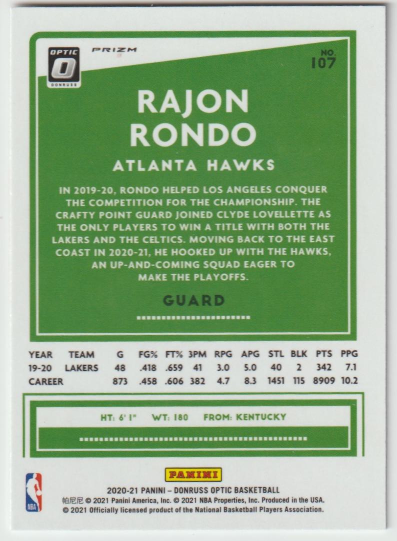 107 Rajon Rondo - Atlanta Hawks Holo