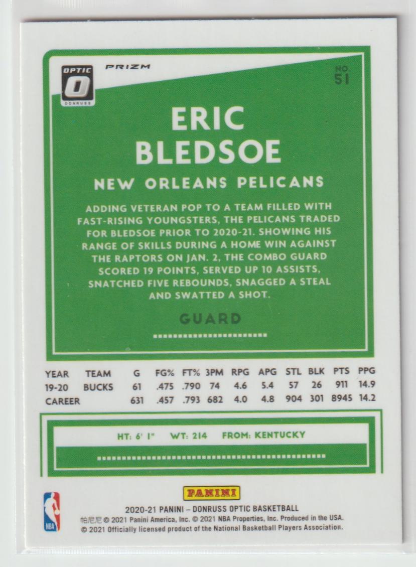 051 Eric Bledsoe - New Orleans Pelicans Hyper Pink