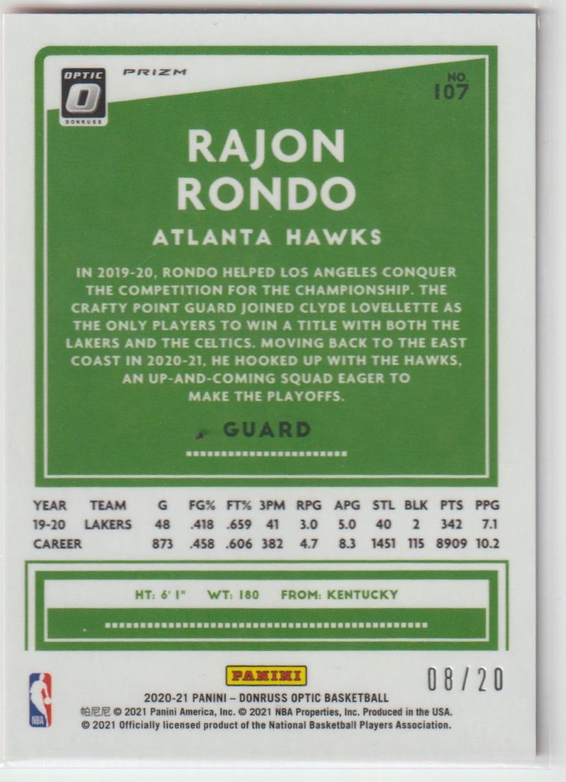 107 Rajon Rondo - Atlanta Hawks Fast Break Pink 8/20