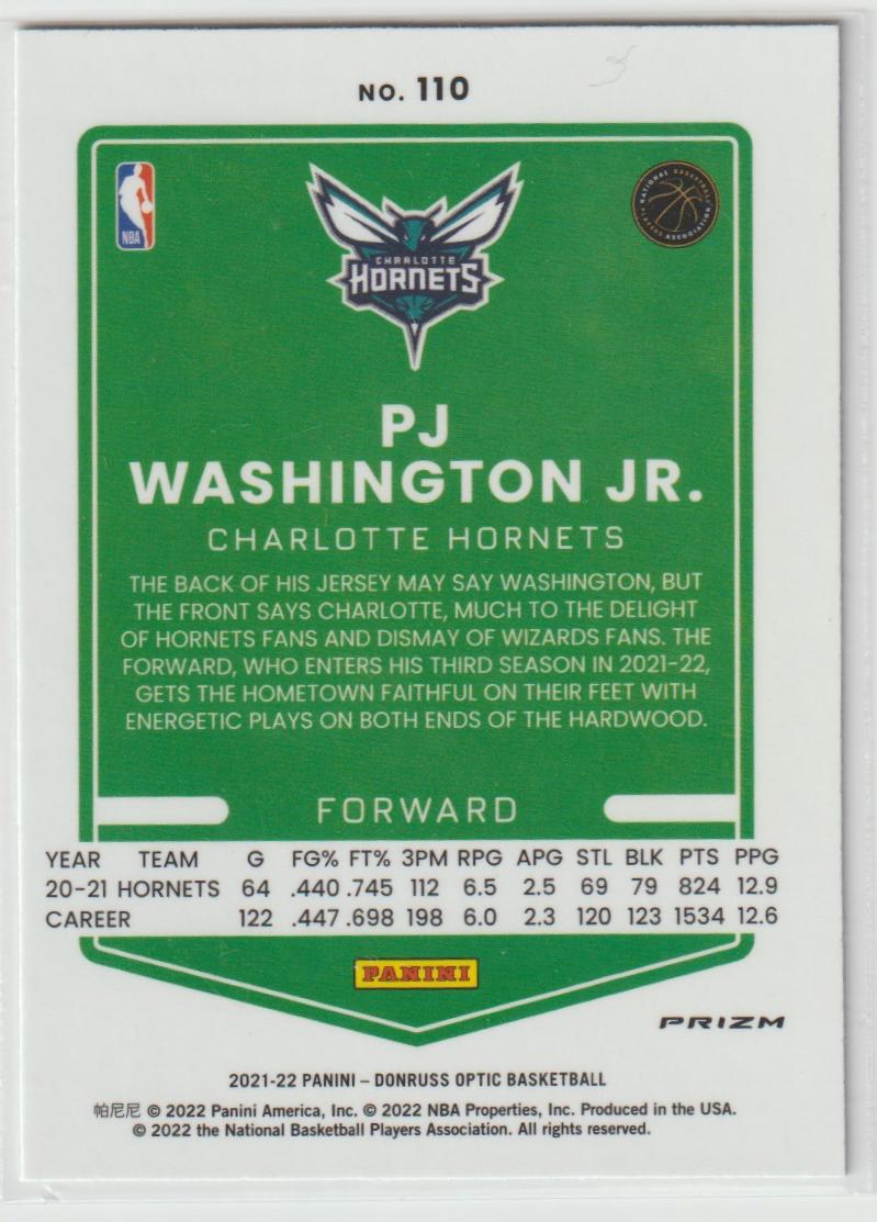 110 PJ Washington Jr. - Charlotte Hornets Holo