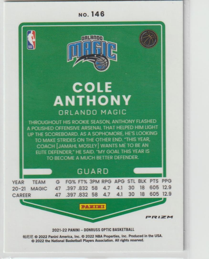 146 Cole Anthony - Orlando Magic Holo