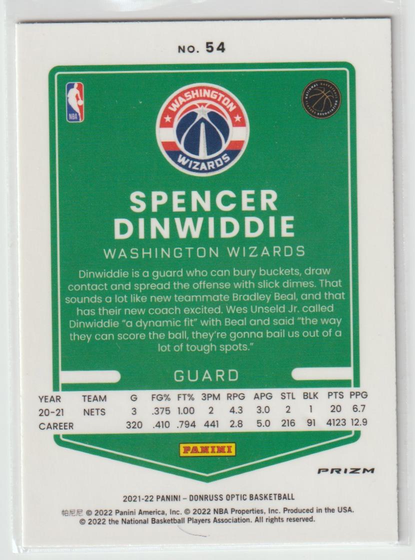 054 Spencer Dinwiddie - Washington Wizards Purple