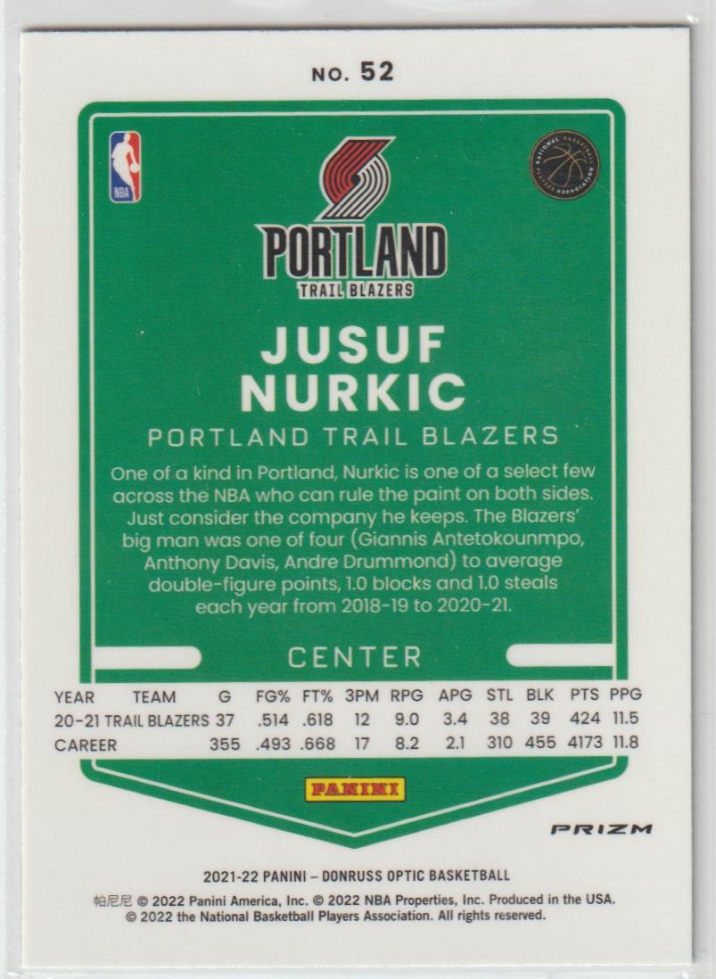 052 Jusuf Nurkic - Portland Trail Blazers Purple