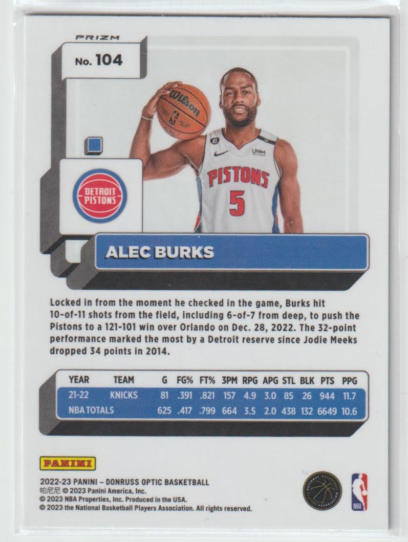 104 Alec Burks - Detroit Pistons Holo