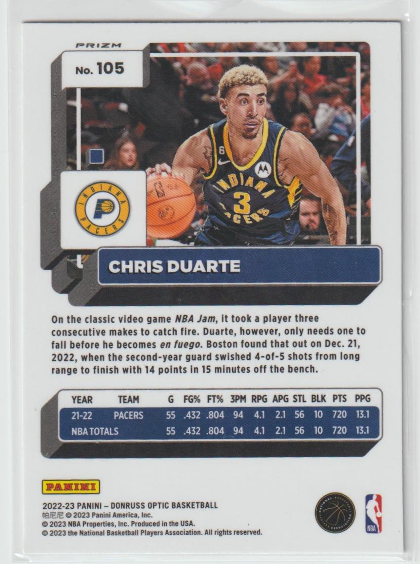 105 Chris Duarte - Indiana Pacers Holo