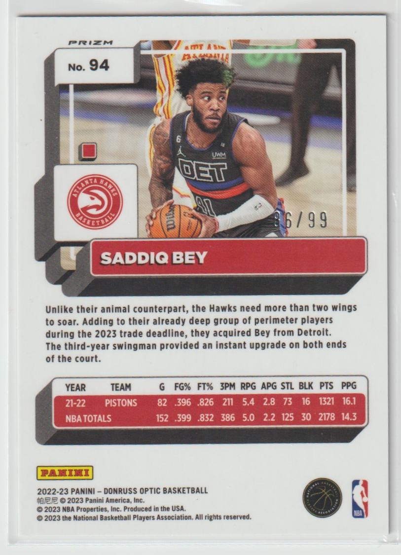 094 Saddiq Bey - Atlanta Hawks Red Wave