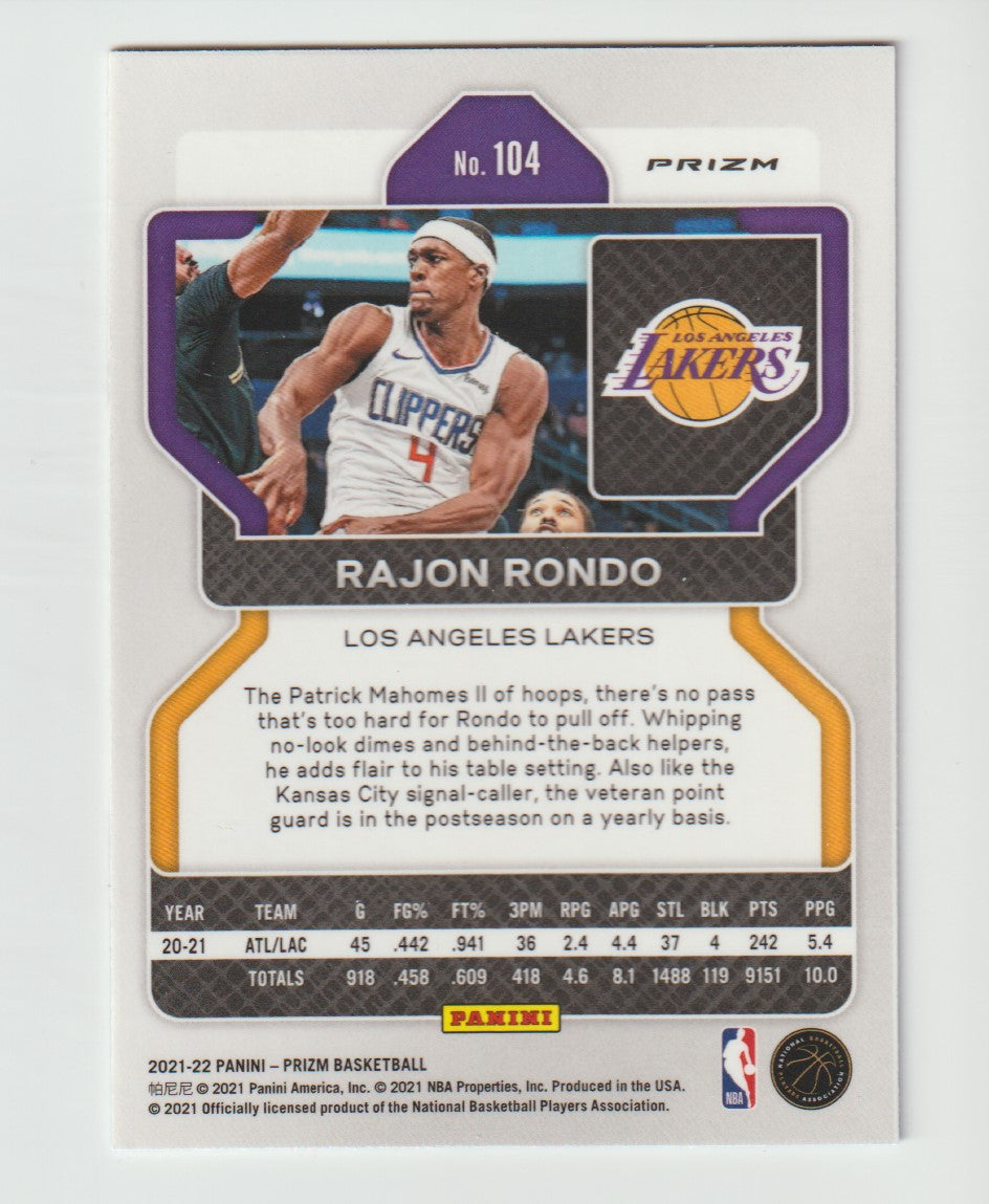 104 Rajon Rondo - Los Angeles Lakers Red White Blue Prizm