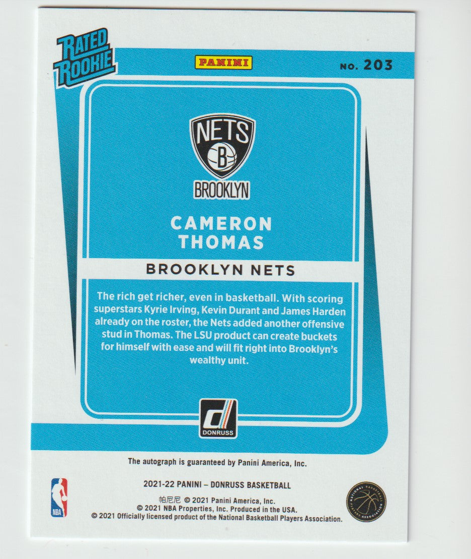 203 Cameron Thomas Brooklyn Nets Rated Rookie Choice Red Signatures 78/99