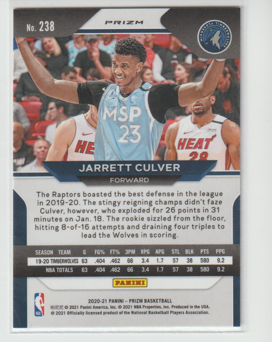 238 Jarrett Culver - Minnesota Timberwolves Silver Prizm