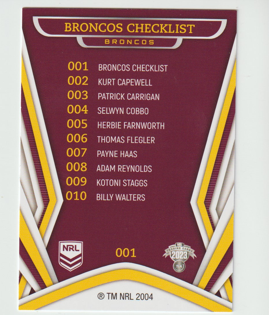 001 BRONCOS CHECKLIST