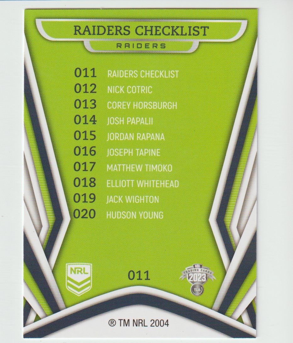 011 RAIDERS CHECKLIST