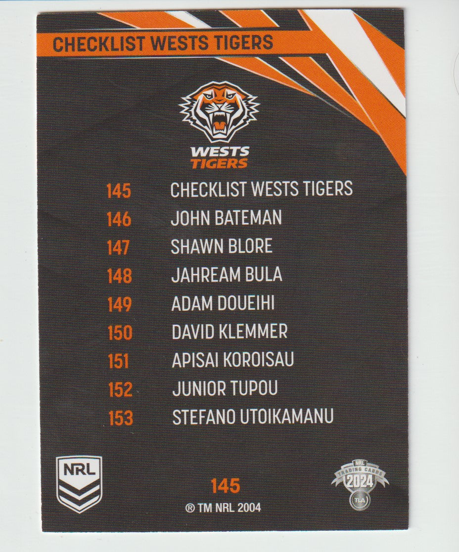 145  WESTS TIGERS CHECKLIST