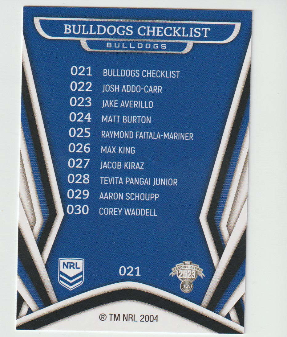 021 BULLDOGS CHECKLIST