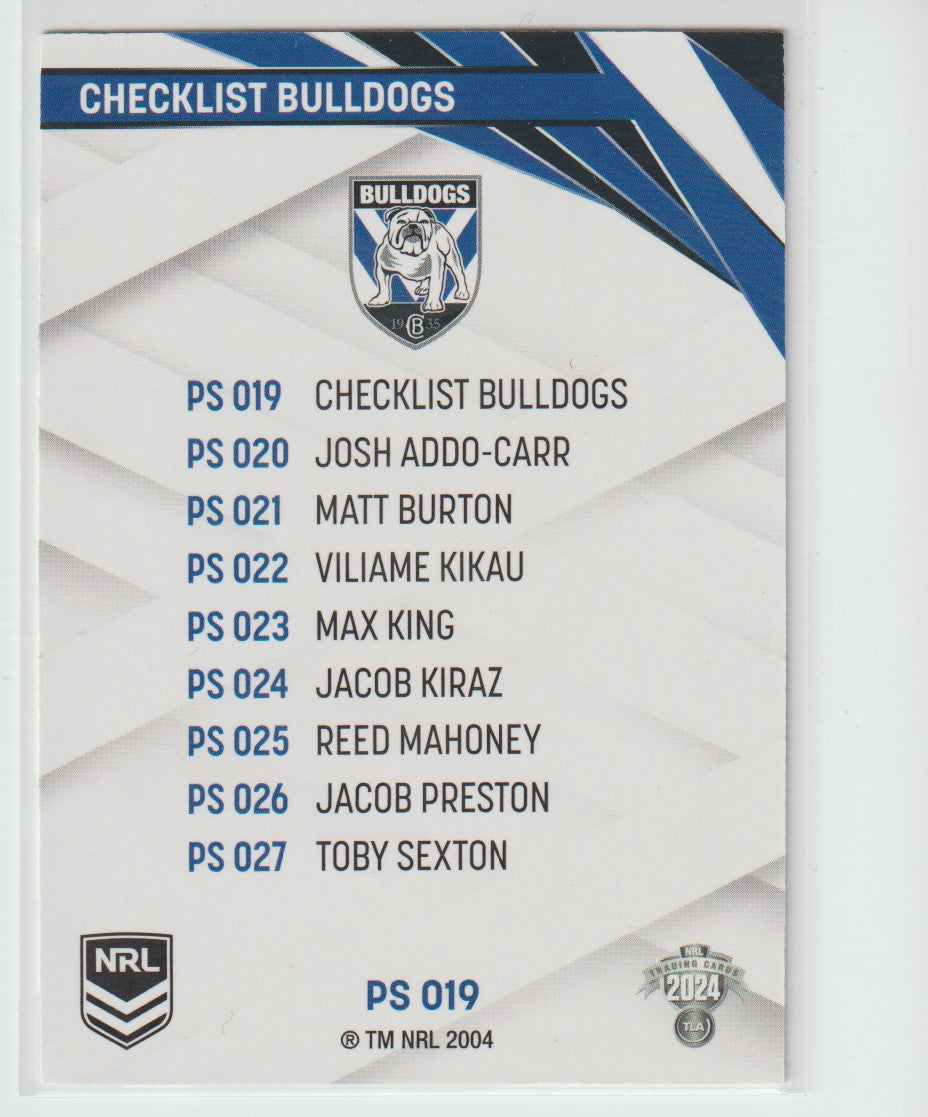 PS 019 BULLDOGS CHECKLIST