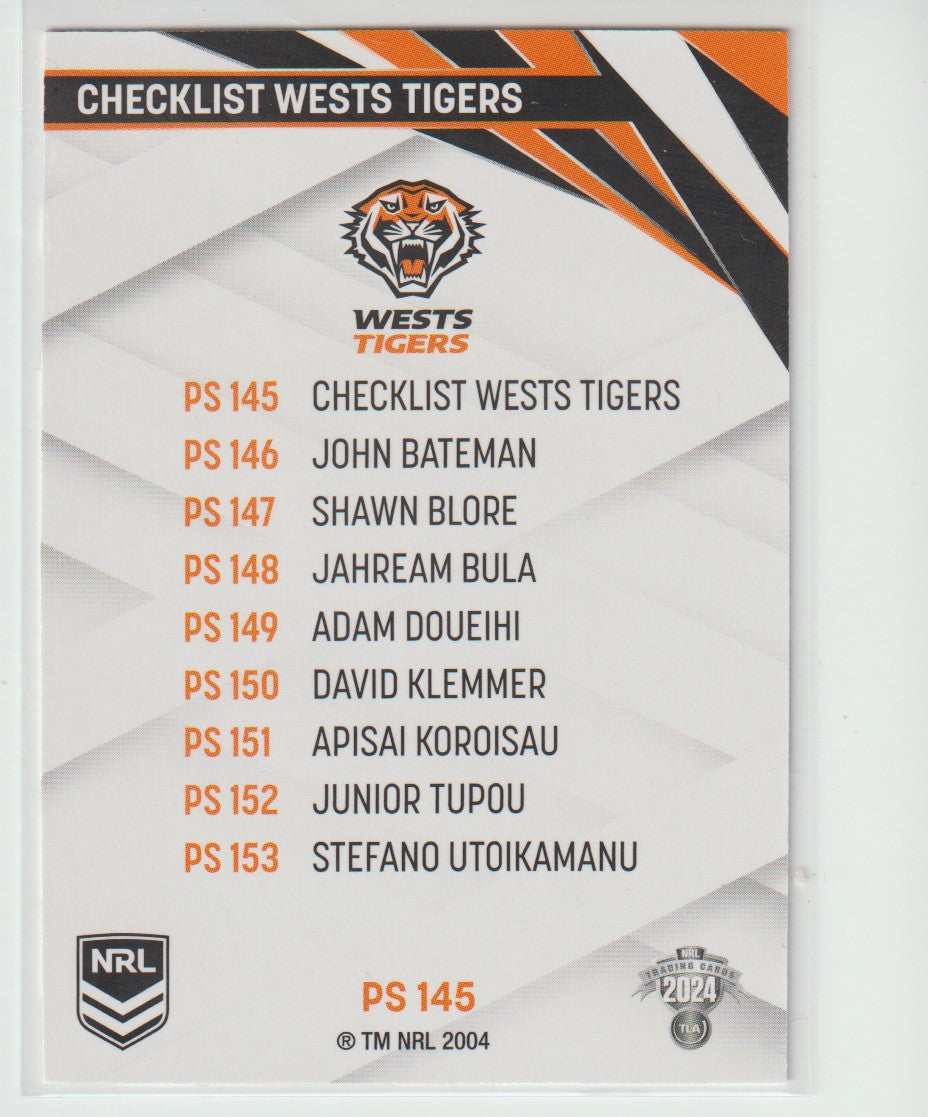 PS 145 WESTS TIGERS CHECKLIST