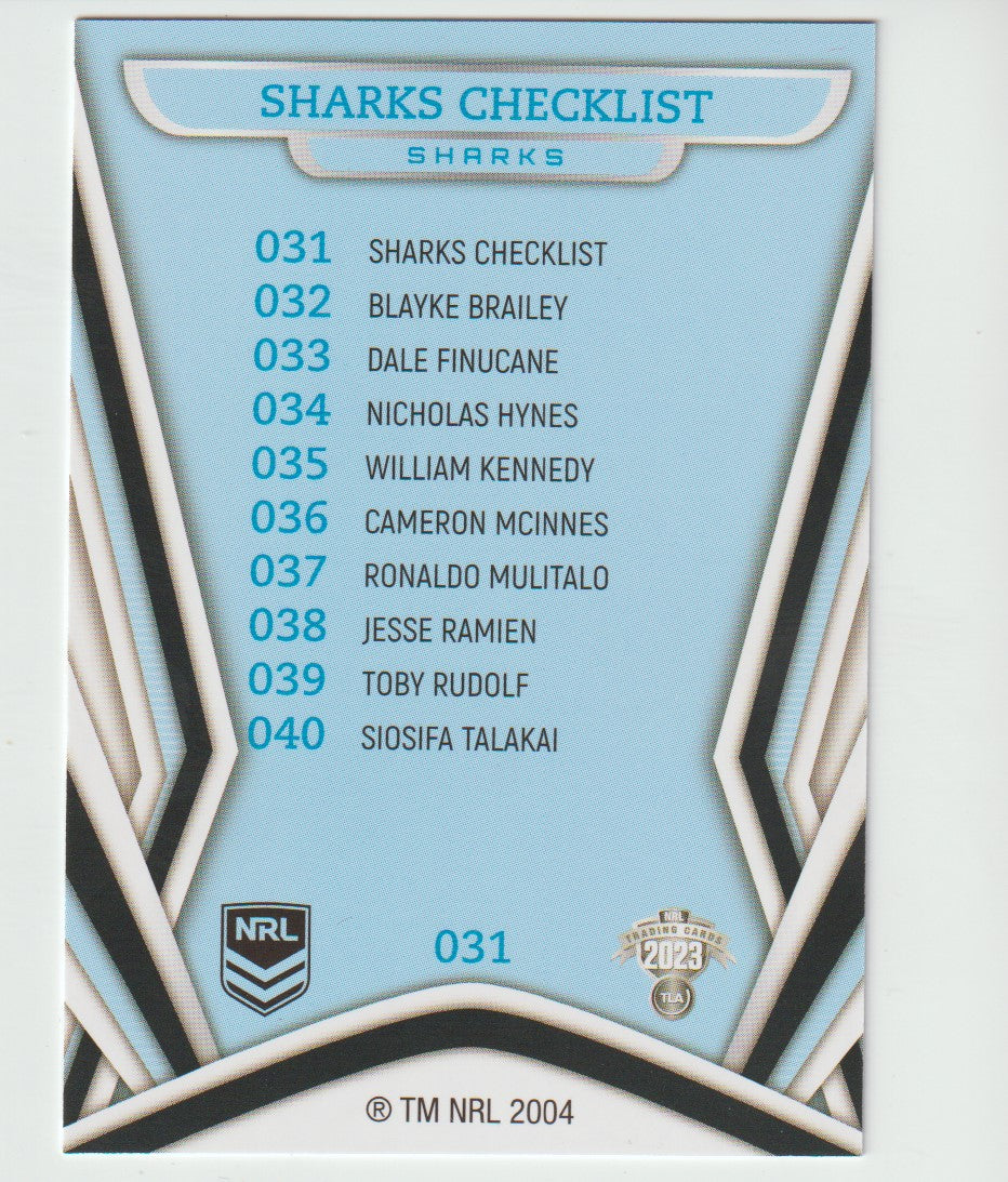 031 SHARKS CHECKLIST