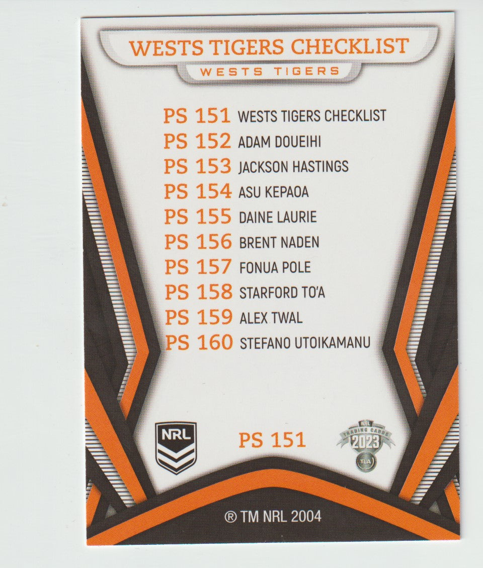 PS 151 WESTS TIGERS CHECKLIST